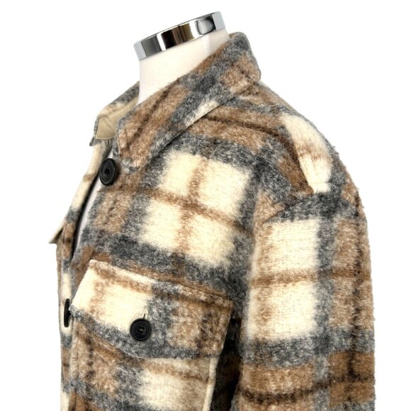 Isabel Marant Etoile Gaston Wool-Blend Plaid Coat Gray Brown Size Medium - Picture 4 of 12